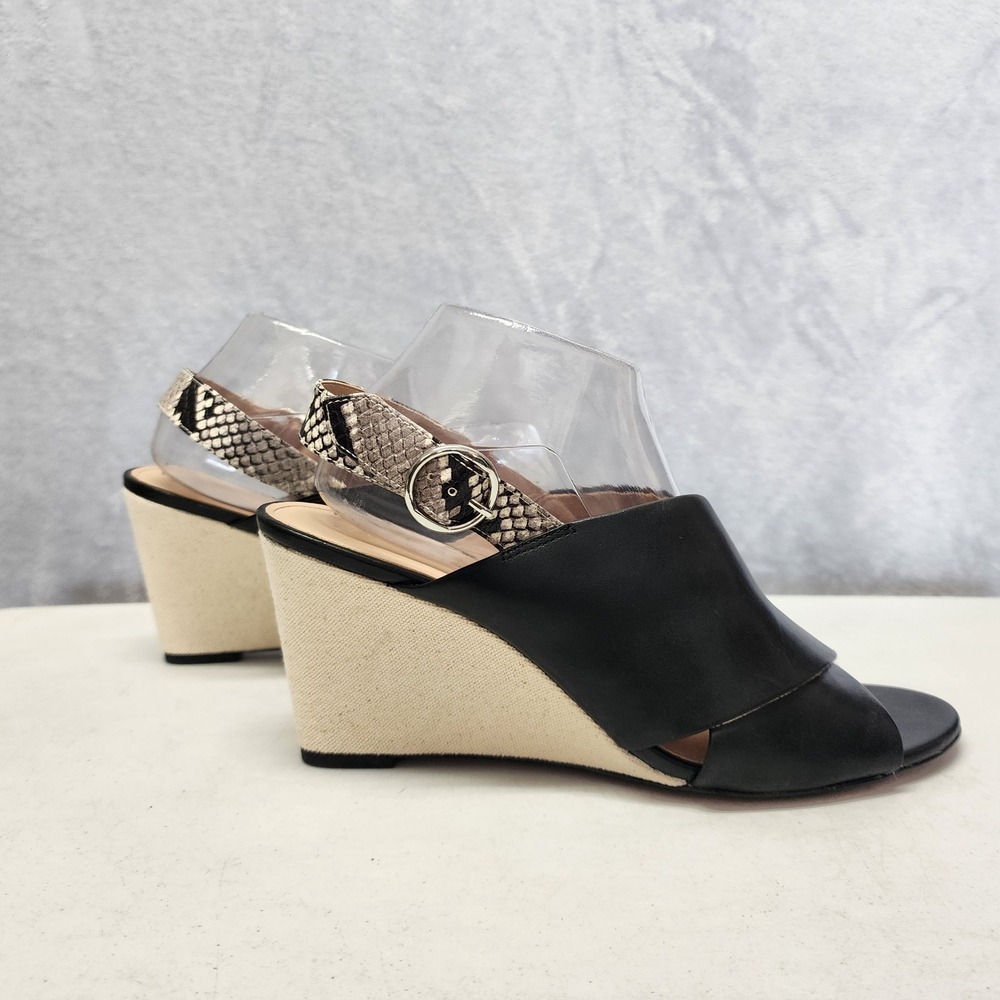 Banana Republic Sandals Womens Size 10.5 Black Leather Wedge Heel Snakeskin